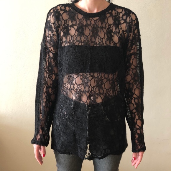 The Ragged Priest Tops - The Ragged Priest Lace Sweater Knit Long Sleeve Bl